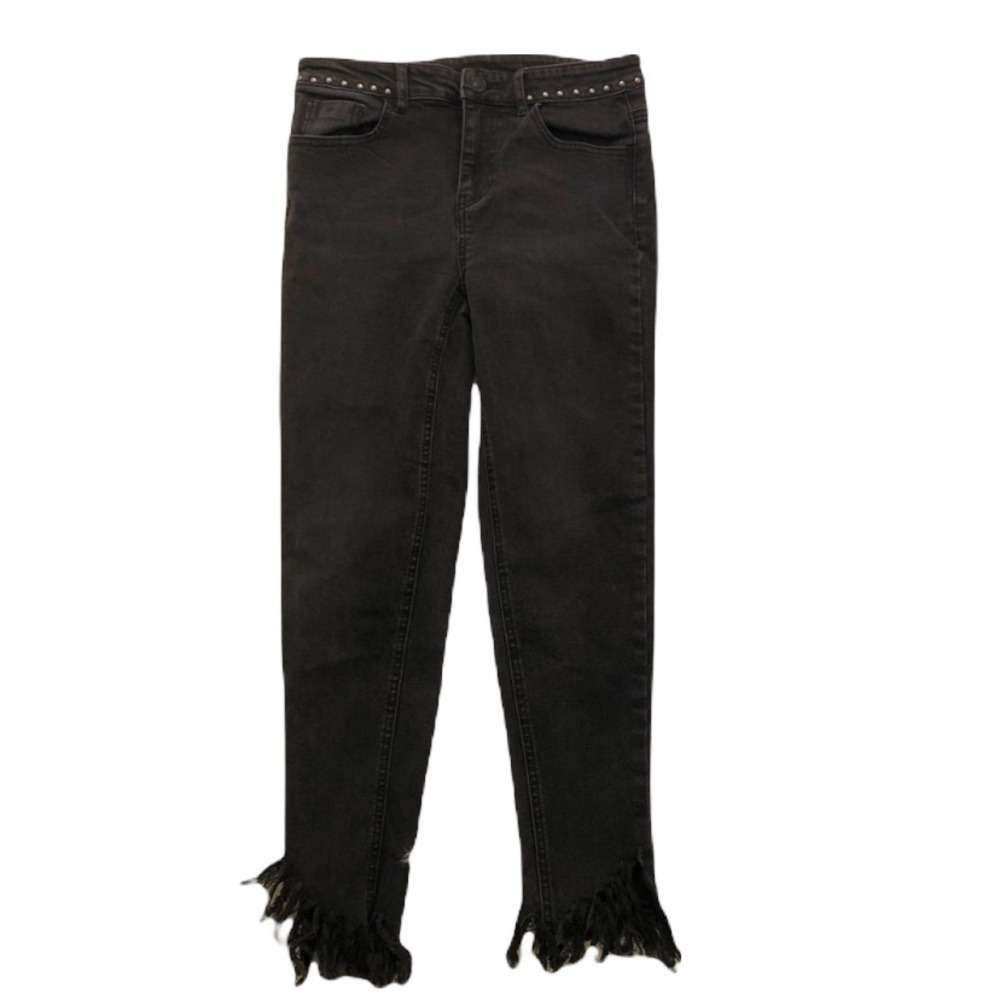 Five Plus Women's Size Small Cropped Jeans Black Fringe Studded Waist